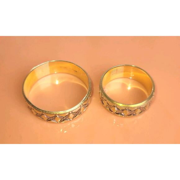 ArtCarved 14K Two Tone Gold Etched Wedding Band Ring Set Mens 11.5 Womens 6 - Picture 2 of 6